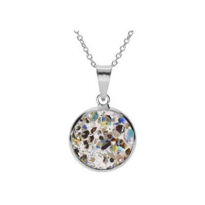 Collier argent rhodié pendentif rond 15mm murano véritable boréale 40+5cm