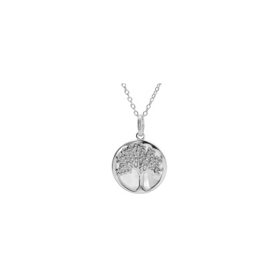 Collier Arbre de vie en argent rhodié et nacre blanche