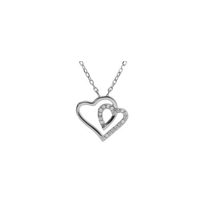 Collier double cœur en argent rhodié et oxydes de zirconium