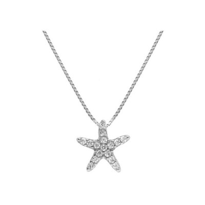 Collier argent rhodié pendentif étoile de mer oxydes blancs sertis 42+3cm