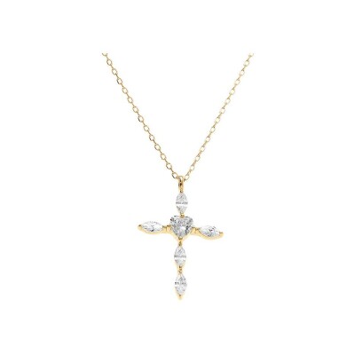 Collier croix en argent doré et oxydes de zirconium