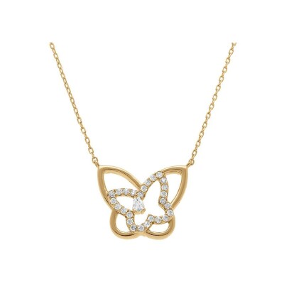 Collier papillons en argent doré et oxydes de zirconium