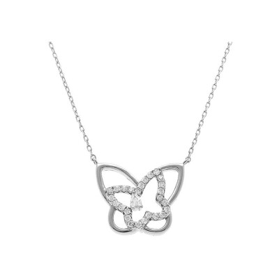 Collier papillons en argent rhodié et oxydes de zirconium