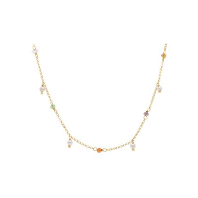 Collier argent doré pampille multi couleurs 40+5cm