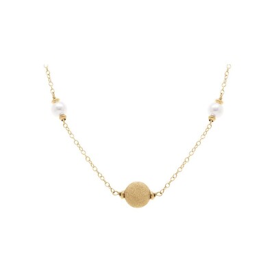 Collier argent doré boules givrées et perles blanches 38+5cm