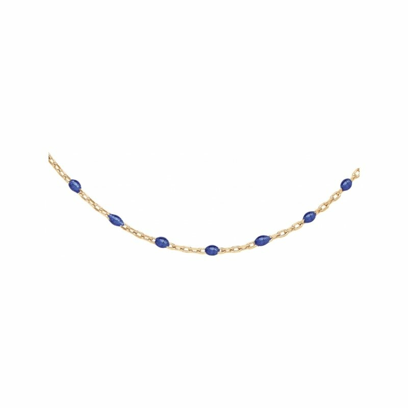 Collier en argent et dorure jaune olives résine bleu foncé 40+5cm