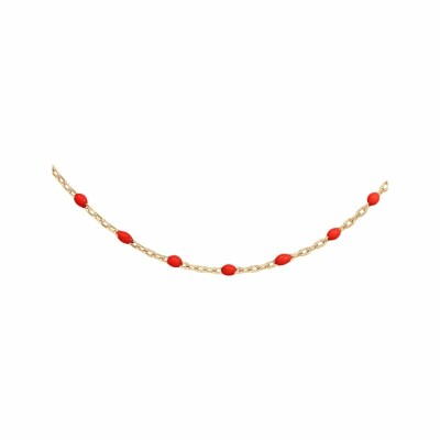 Collier en argent et dorure jaune olives résine rouge 40+5cm