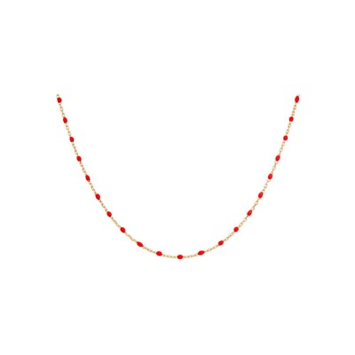 Sautoir argent et dorure jaune olives résine rouge 60+10cm