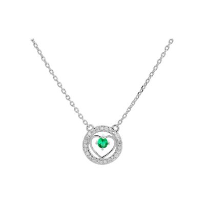 Collier cœur en argent rhodié, émeraude et topazes blanches