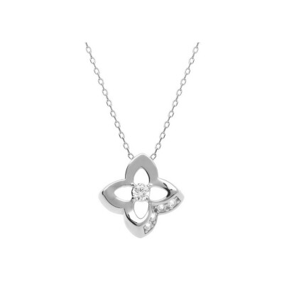 Collier argent rhodié pendentif fleur oxydes blancs sertis 40+3cm