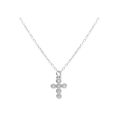 Collier argent rhodié croix oxydes blancs sertis 40+3cm