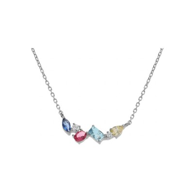 Collier argent rhodié oxydes multi couleurs 40+3cm