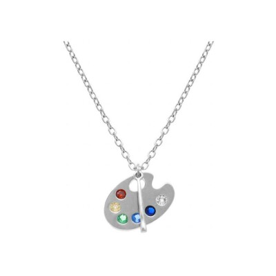 Collier argent rhodié palette de peinture 40+4cm