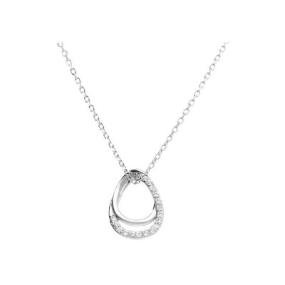 Collier argent rhodié pendentif goutte oxydes blancs sertis 40+2+2cm