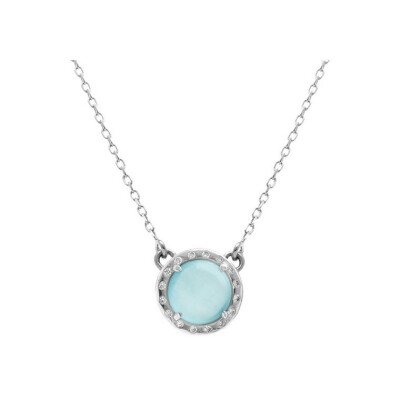 Collier argent rhodié cabochon bleu ciel 40 +5 cm