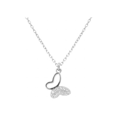 Collier argent rhodié papillon oxydes blancs sertis 40+5cm