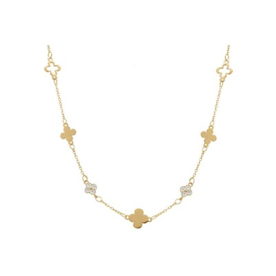 Collier argent doré trèfles lisses et avec oxydes blancs 40+5cm