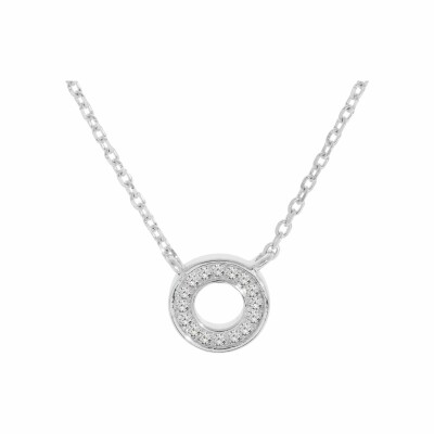 Collier argent rhodié pendentif cercle oxydes blancs sertis 42+3cm