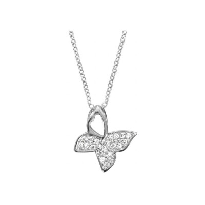 Collier argent rhodié pendentif papillon oxydes blancs sertis 40+4cm