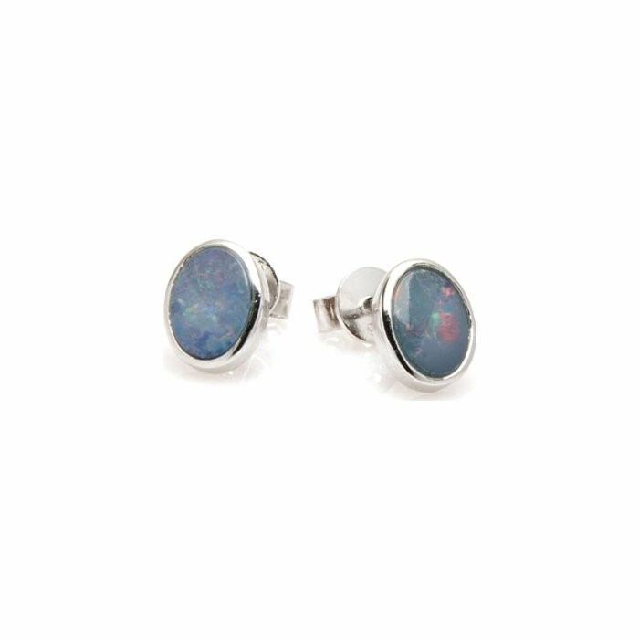 Boucle d'oreille en argent rhodié et opale doublet