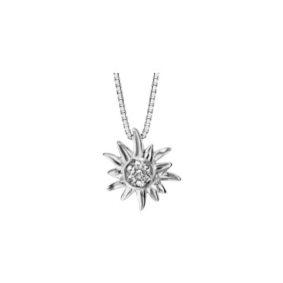 Collier argent rhodié soleil oxydes blancs sertis 42+3cm