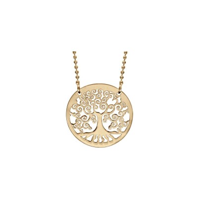 Collier argent et dorure jaune maille boules avec pendentif arbre de vie 42+3cm