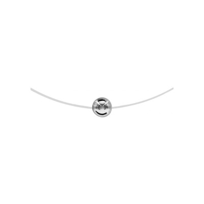 Collier argent rhodié fil nylon boule 6mm 42cm
