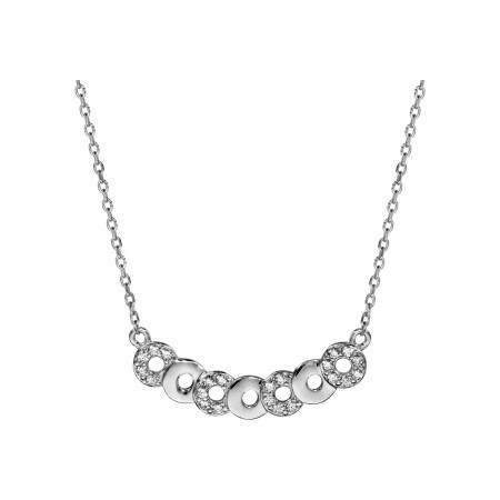 Collier argent rhodié multi cercles oxydes blancs sertis 40+5cm