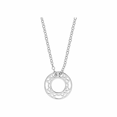 Collier argent rhodié rondelle motif découpé 40+5cm