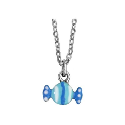 Collier argent rhodié enfant avec bonbon bleu 37+3cm