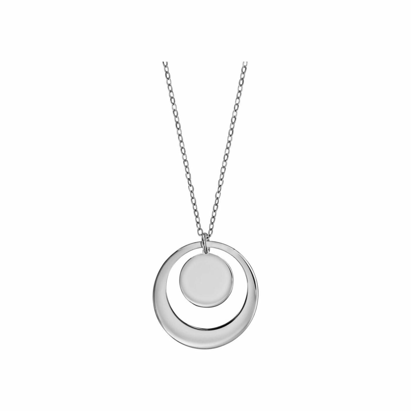 Collier argent rhodié pendentif à graver avec rondelle centrale 40+5cm