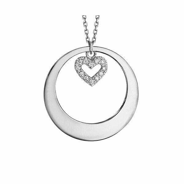 Collier argent rhodié cercle avec motif cœur oxydes blancs sertis 42+3cm
