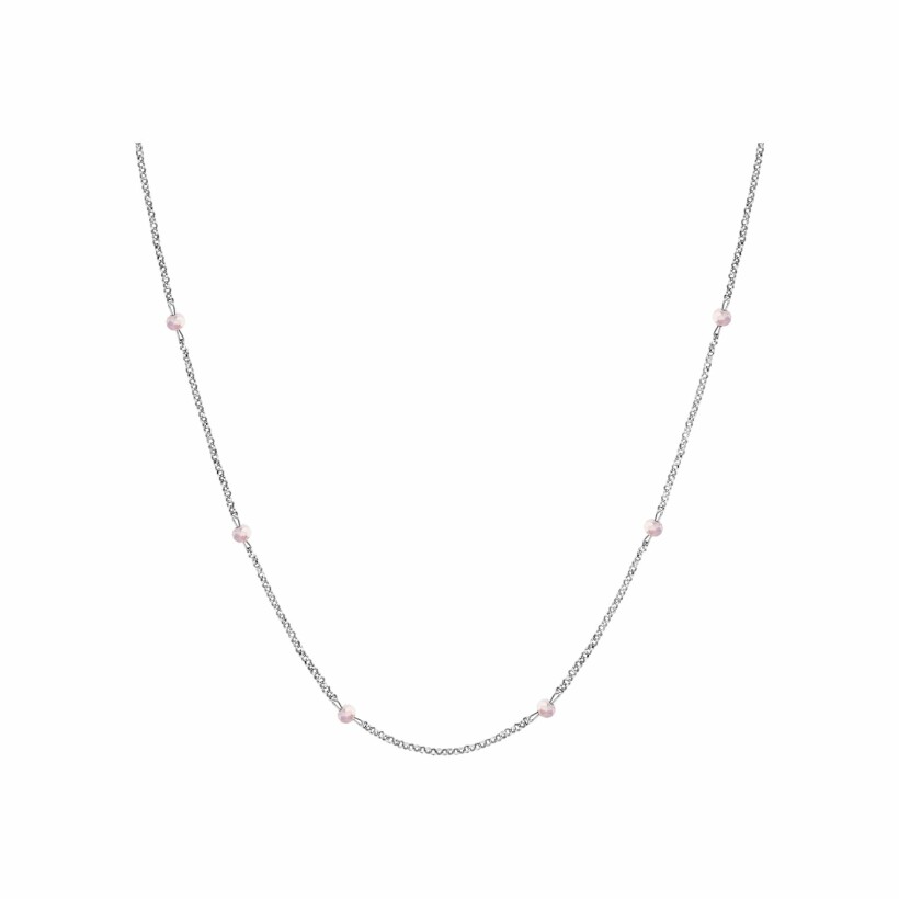 Collier argent rhodié boules perles de verre facetées rose clair 70+10cm