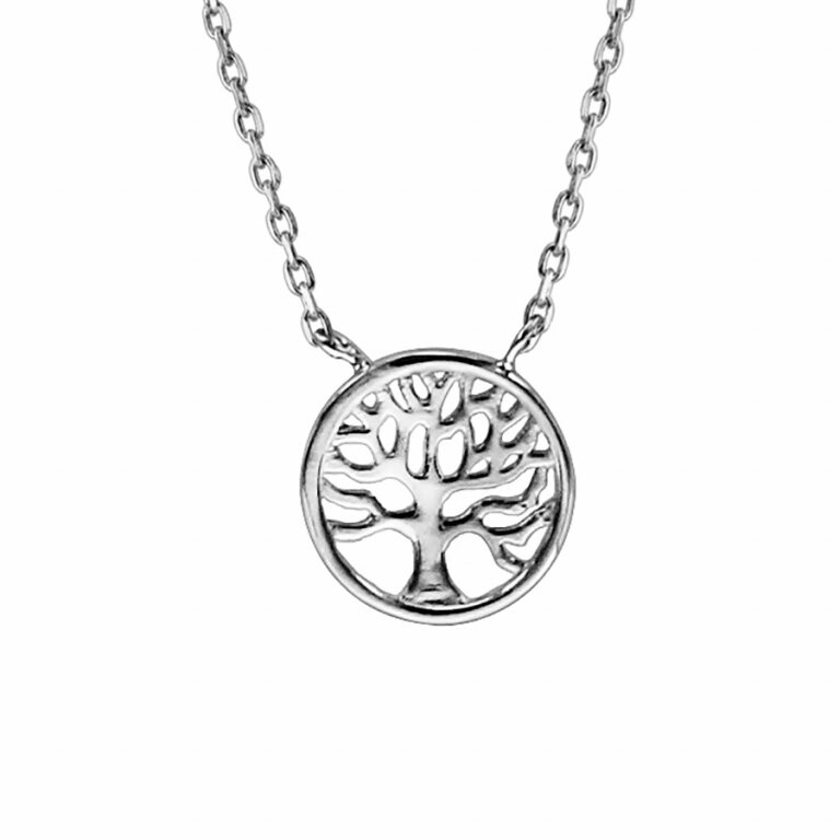 Collier en argent rhodié, forme arbre de vie ajouré, 42cm