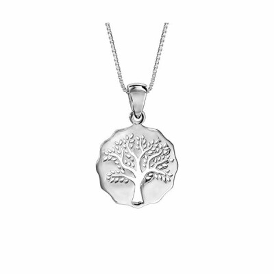 Collier argent rhodié pendentif galet découpé arbre de vie ajouré 42+3cm