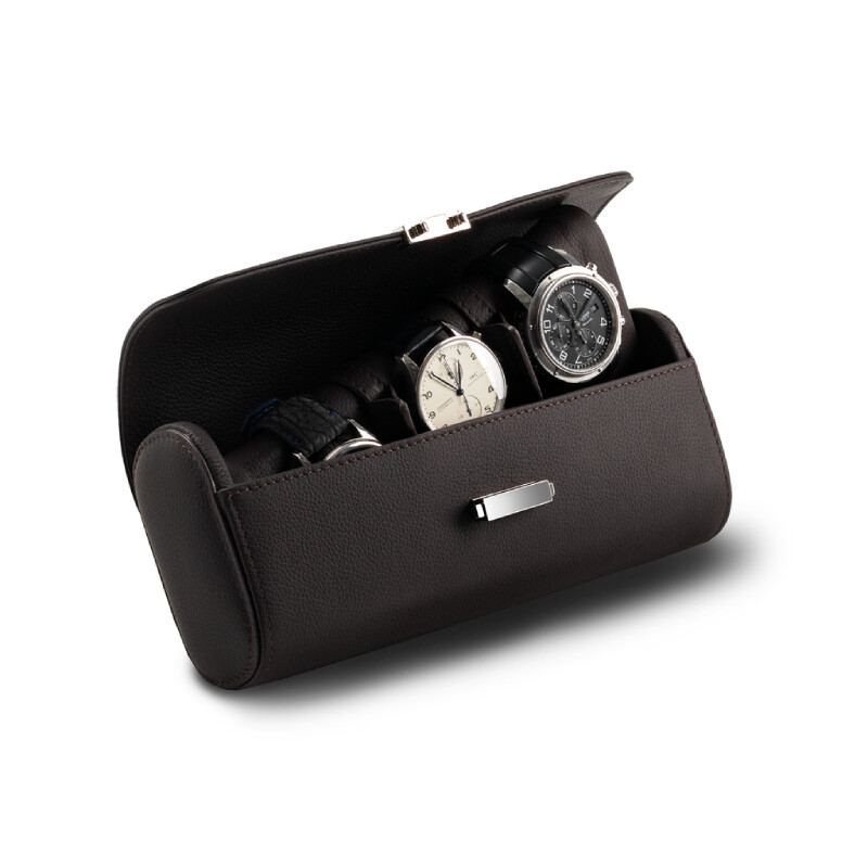 Scatola del Tempo travel case for 4 watches, in chocolate leather