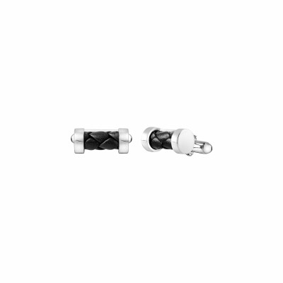 Boutons de manchettes Christofle Duo Complice en acier et cuir