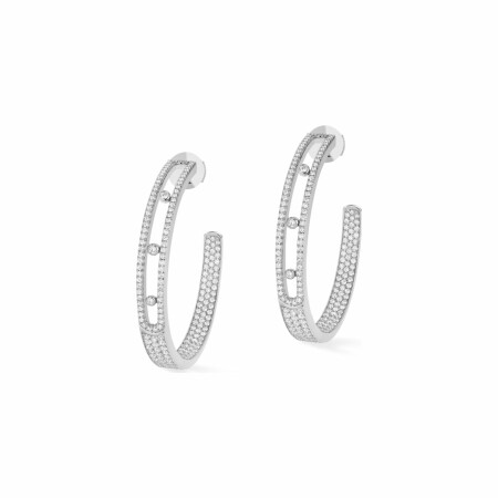 Boucles d'oreilles créoles Messika pavées GM en or blanc et diamants