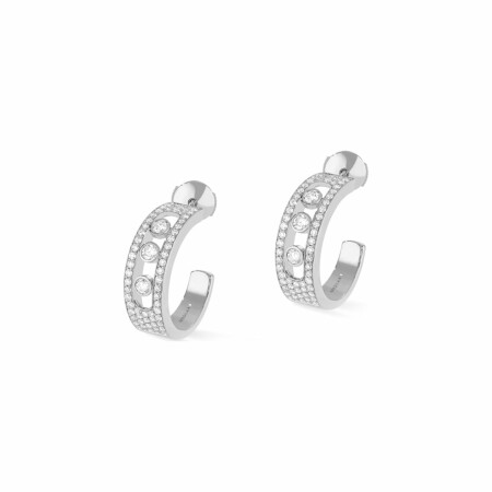 Boucles d'oreilles créoles Messika pavées MM en or blanc et diamants