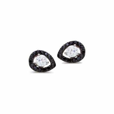 Boucles d'oreilles One More Salina en or blanc et diamants blancs et diamants noirs