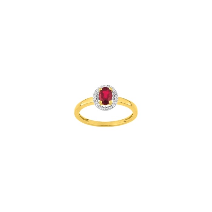 Bague en or jaune, rhodium, rubi et diamants