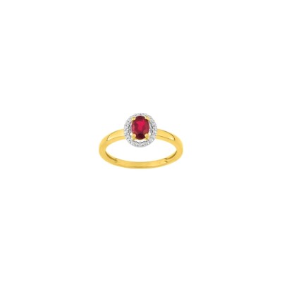 Bague en or jaune, rhodium, rubi et diamants