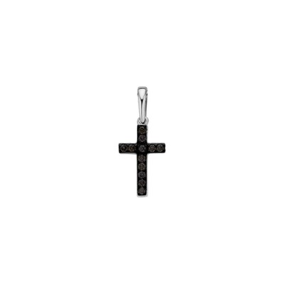 Pendentif croix One More Ischia Basic en or blanc et diamants noirs