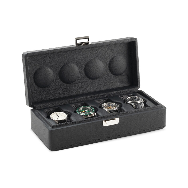 Scatola del Tempo transport case for 4 watches, in black leather