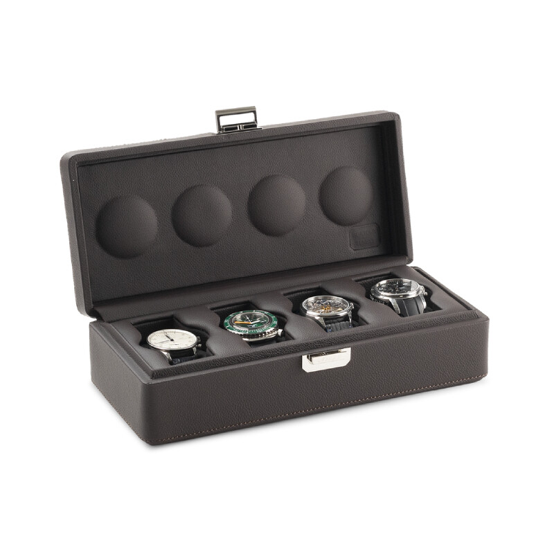 Scatola del Tempo transport case for 4 watches, in chocolate leather