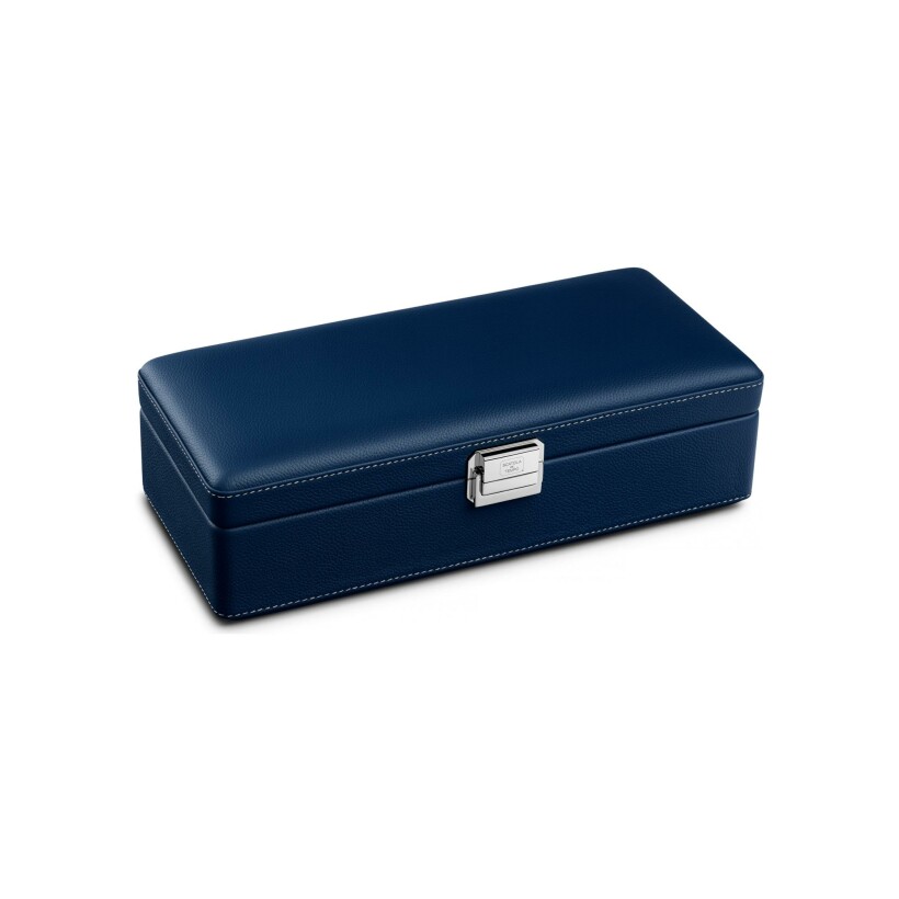 Valise Scatola del Tempo pour 4 montres, en cuir bleu et blanc cassé