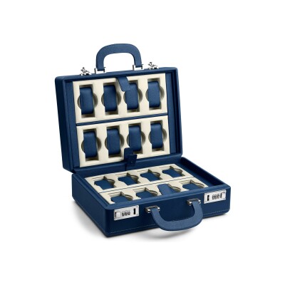 Valise Scatola del Tempo pour 16 montres, en cuir bleu et blanc cassé