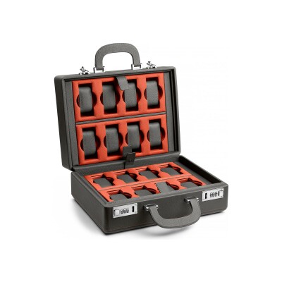 Valise Scatola del Tempo pour 16 montres, en cuir gris et orange