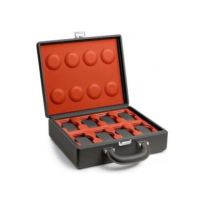 Valise Scatola del Tempo pour 8 montres avec poignée, en cuir gris et orange