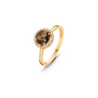 Bague One More Etna en or jaune, diamants et quartz fumé